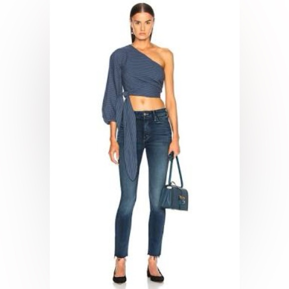 NWT Mara Hoffman STELLA One Shoulder Cotton Crop Top Blue Size S